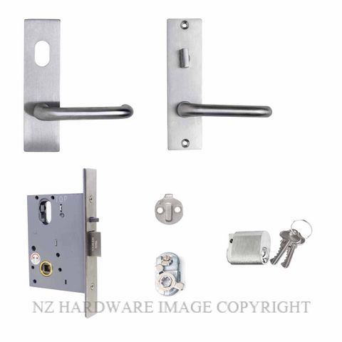 MILES NELSON ENTRANCE LOCK 90 LEVER ON PLATE SATIN CHROME