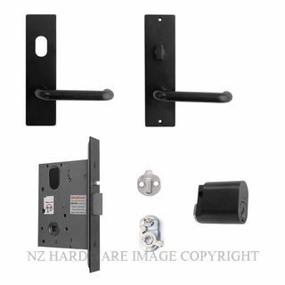 MILES NELSON MNCKITEL/BLK ENTRANCE LOCK KIT 90 LEVER ON PLATE BLACK