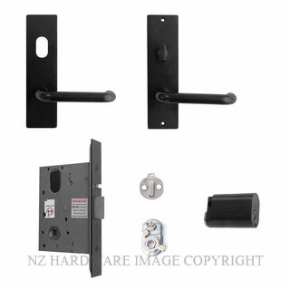 MILES NELSON MNCKITEL-EXTC/BLK ENTRANCE LOCK KIT 90 LEVER ON PLATE BLACK