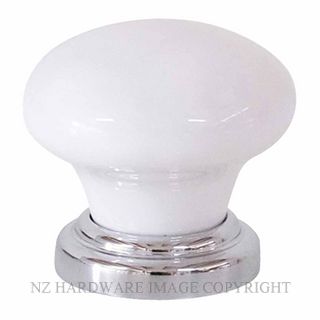 TRADCO 21044 CUPBOARD KNOB WHITE PORCELAIN CHROME PLATE