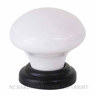 TRADCO 21052 CUPBOARD KNOB WHITE PORCELAIN MATT BLACK