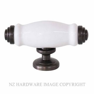 TRADCO 21032 CABINET HANDLE WHITE PORCELAIN ANTIQUE BRASS