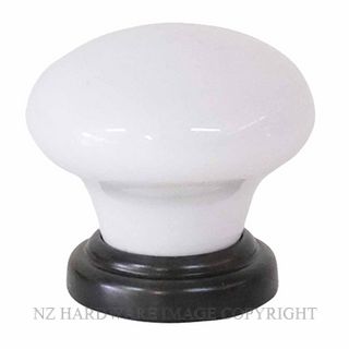 TRADCO 21034 CUPBOARD KNOB WHITE PORCELAIN ANTIQUE BRASS