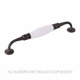TRADCO 21037 CABINET HANDLE WHITE PORCELAIN ANTIQUE BRASS