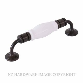 TRADCO 21038 CABINET HANDLE WHITE PORCELAIN ANTIQUE BRASS