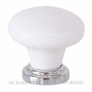 TRADCO 21043 CUPBOARD KNOB WHITE PORCELAIN CHROME PLATE