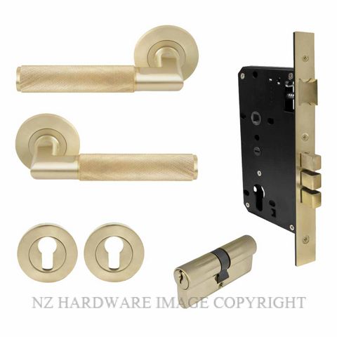 WINDSOR 8471K USB KA NIDO LUMINA DIAMOND KNURL ROUND ROSE ENTRANCE SET K/K UNLACQUERED SATIN BRASS