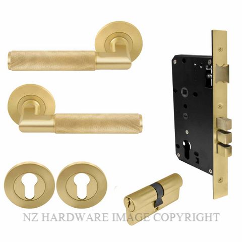 WINDSOR 8471K MSB KA NIDO LUMINA DIAMOND KNURL ROUND ROSE ENTRANCE SET K/K MATT SATIN BRASS