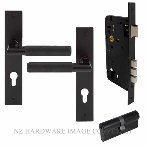 WINDSOR 8476K BLK KA NIDO LUMINA DIAMOND KNURL LONG PLATE ENTRANCE SET K/K MATT BLACK