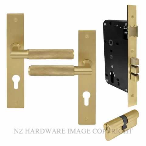 WINDSOR 8476K MSB KA NIDO LUMINA DIAMOND KNURL LONG PLATE ENTRANCE SET K/K MATT SATIN BRASS
