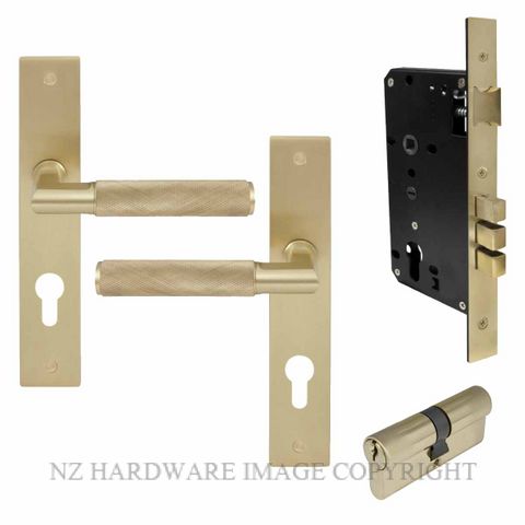 WINDSOR 8476K USB KA NIDO LUMINA DIAMOND KNURL LONG PLATE ENTRANCE SET K/K UNLACQUERED SATIN BRASS