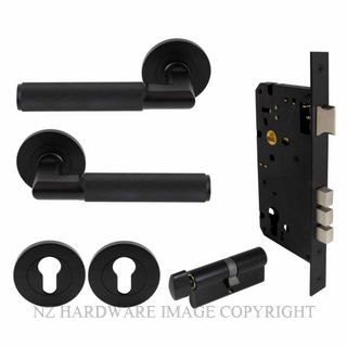 WINDSOR 8414K BLK KA NIDO LUMINA DIAMOND KNURL ROUND ROSE ENTRANCE SET MATT BLACK