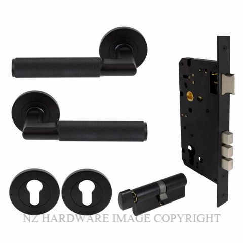 WINDSOR 8414K BLK KA NIDO LUMINA DIAMOND KNURL ROUND ROSE ENTRANCE SET MATT BLACK