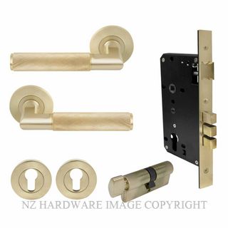 WINDSOR 8414 USB NIDO LUMINA DIAMOND KNURL ROUND ROSE ENTRANCE SET UNLACQUERED SATIN BRASS