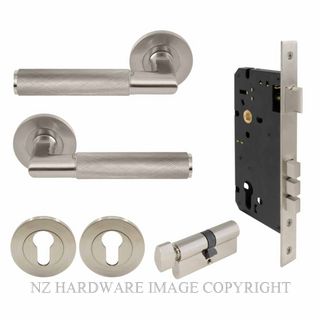 WINDSOR 8414K BN KA NIDO LUMINA DIAMOND KNURL ROUND ROSE ENTRANCE SET BRUSHED NICKEL
