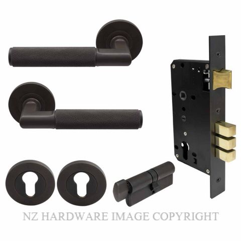 WINDSOR 8414K DRB KA NIDO LUMINA DIAMOND KNURL ROUND ROSE ENTRANCE SET DARK ROMAN BRASS