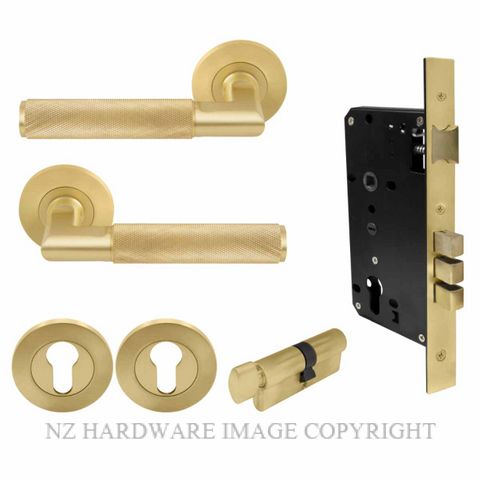 WINDSOR 8414K MSB KA NIDO LUMINA DIAMOND KNURL ROUND ROSE ENTRANCE SET MATT SATIN BRASS