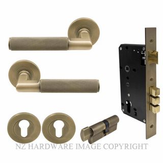 WINDSOR 8414K RB KA NIDO LUMINA DIAMOND KNURL ROUND ROSE ENTRANCE SET ROMAN BRASS