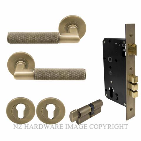 WINDSOR 8414K RB KA NIDO LUMINA DIAMOND KNURL ROUND ROSE ENTRANCE SET ROMAN BRASS