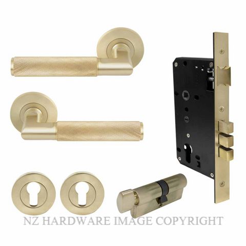 WINDSOR 8414K USB KA NIDO LUMINA DIAMOND KNURL ROUND ROSE ENTRANCE SET UNLACQUERED SATIN BRASS