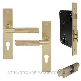 WINDSOR 8416K USB KA NIDO LUMINA DIAMOND KNURL LONG PLATE ENTRANCE SET UNLACQUERED SATIN BRASS