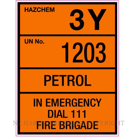 MARKIT GRAPHICS PVCI1001 HAZCHEM PETROL UN1203 340X450MM BK/ORANGE