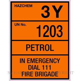 MARKIT GRAPHICS PVCI1001 HAZCHEM PETROL UN1203 340X450MM BK/ORANGE