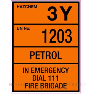 MARKIT GRAPHICS PVCI1002 HAZCHEM PETROL UN1203 450X600MM BK/ORANGE