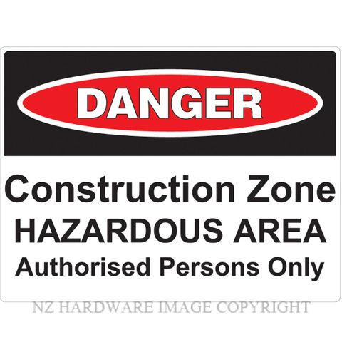 MARKIT GRAPHICS PVCI918 DANGER CONSTRUCTION ZONE SIGN 400X300MM