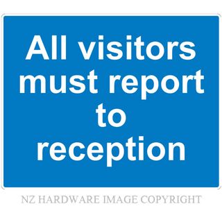 MARKIT GRAPHICS PVCI942 VISITORS MUST 300X240MM WHITE ON BLUE