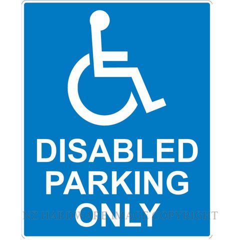 MARKIT GRAPHICS PVCI943 DISABLED PARK ONLY 240X300MM WHITE ON BLUE