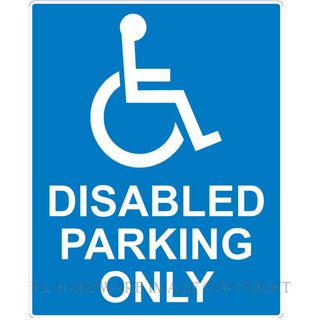 MARKIT GRAPHICS PVCI943 DISABLED PARK ONLY 240X300MM WHITE ON BLUE