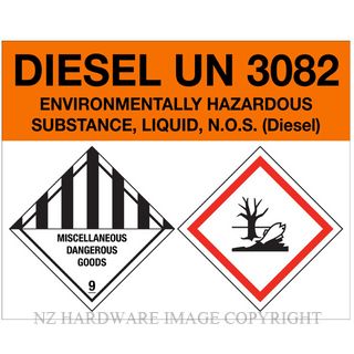 MARKIT GRAPHICS PVCI996 HAZCHEM DIESEL UN3082 300X240MM BLK/ORANGE