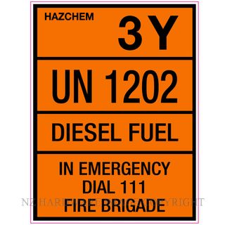 MARKIT GRAPHICS PVCI997 HAZCHEM DIESEL UN1202 240X450MM BLK/ORANGE