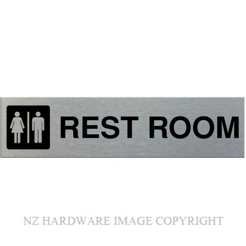 MARKIT GRAPHICS SSS31 REST ROOM SIGN SA BLACK ON SILVER