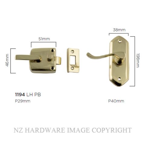 TRADCO 1194 PB SCREEN DOOR LATCH L/H EXTERNAL POLISHED BRASS