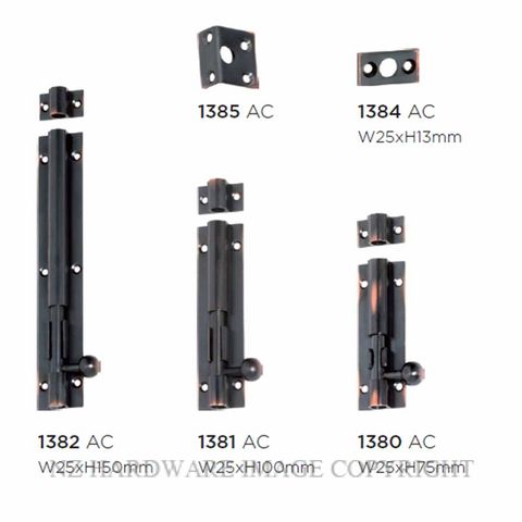 TRADCO 1380 - 1383 BARREL BOLTS ANTIQUE COPPER