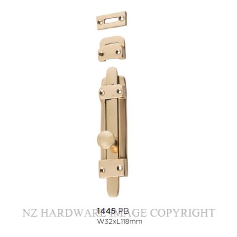 TRADCO 1445 PB TOWER BOLT 118 X 32MM POLISHED BRASS