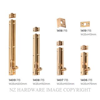 TRADCO 1406 - 1408 BARREL BOLTS POLISHED BRASS