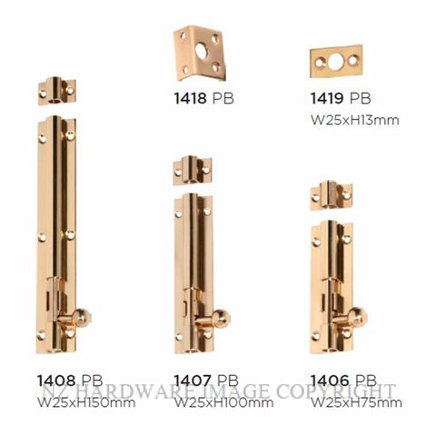 TRADCO 1406 - 1408 BARREL BOLTS POLISHED BRASS