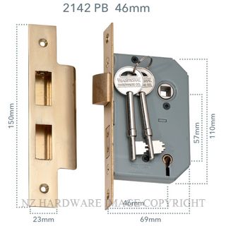 TRADCO 2142 - 2143 5 LEVER LOCK POLISHED BRASS