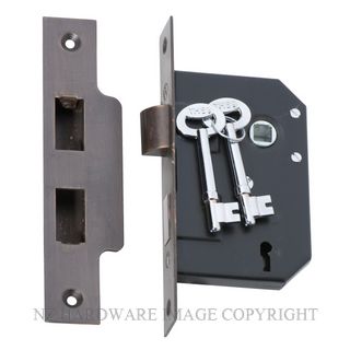 TRADCO 2200 AB 3 LEVER MORTICE LOCK 44MM BACKSET ANTIQUE BRASS
