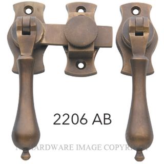 TRADCO 2206 AB FRENCH DOOR FASTENER TEARDROP ANTIQUE BRASS