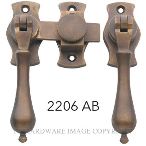 TRADCO 2206 AB FRENCH DOOR FASTENER TEARDROP ANTIQUE BRASS