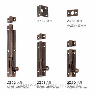 TRADCO 2320 - 2322 BARREL BOLTS ANTIQUE BRASS