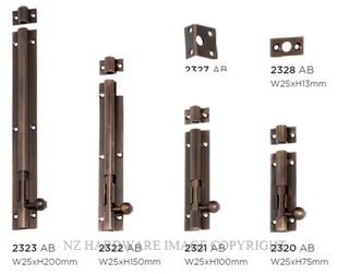 TRADCO 2320 AB 75MM BARREL BOLT 75 X 25MM ANTIQUE BRASS