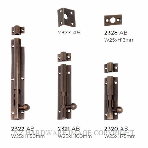 TRADCO 2320 - 2322 BARREL BOLTS ANTIQUE BRASS