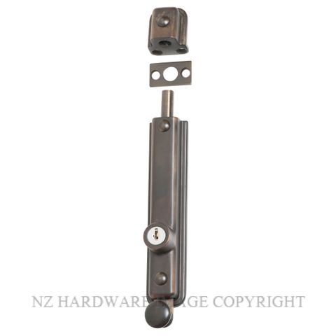 TRADCO 2248 AB SURFACE BOLT KEY OPERATED 150 X 32MM ANTIQUE BRASS