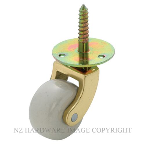 Tradco polished brass,white porcelain screw plate castor,25 mm caster,TH 3504