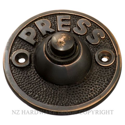 TRADCO 5513 AC BELL PUSH PRESS 63MM ANTIQUE COPPER